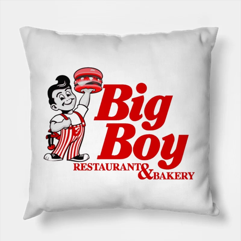 Vintage Big Boy Restaurant and Bakery Logo with Cartoon Mascot Throw Pillow