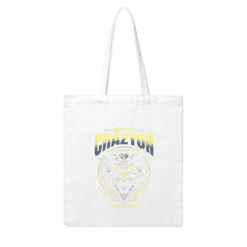 Fierce Tiger Tribal Art with "Crazyon" Typography Design Cotton Tote Bag