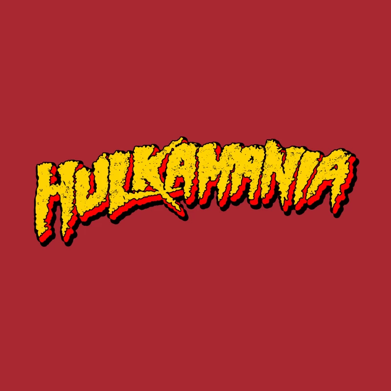 Hulkamania Wrestling Logo in Bold Yellow and Red Text Baseball Cap