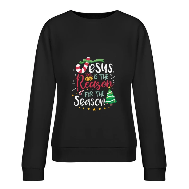 Message de Noël avec Jésus, bonbons et arbre Femme Sweat-shirt à enfiler