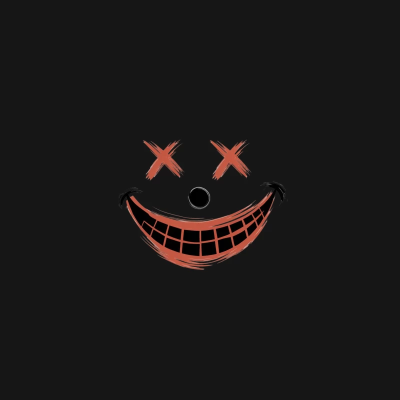 Creepy Cartoon Face with Red Eyes and Sinister Smile Desk Mat