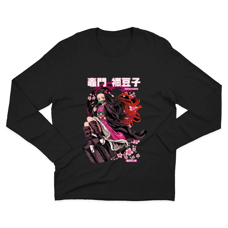 Nezuko Kamado mit Kirschblütenhintergrund Herren Langarm T-Shirt