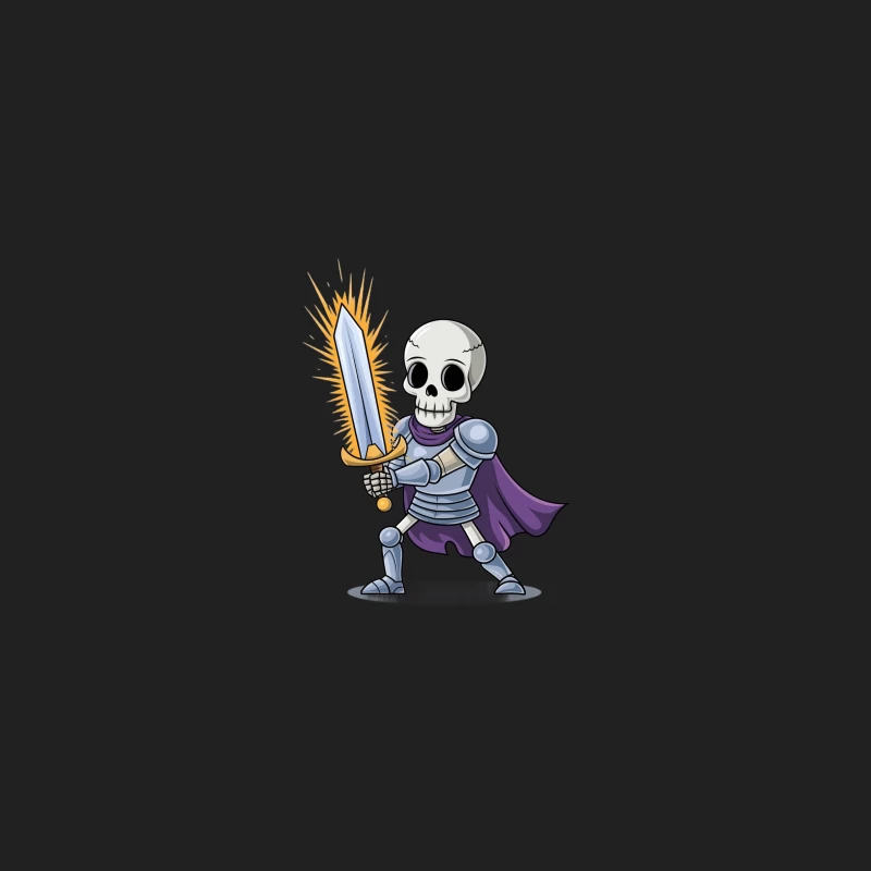 Cartoon Skeleton Warrior with Glowing Sword in Medieval Armor Bucket Hat