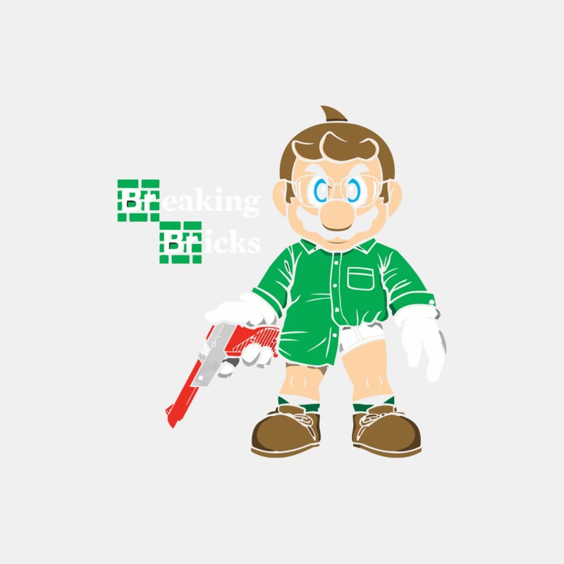Stylized Cartoon Character with Green Shirt and Gun Male Tank Top