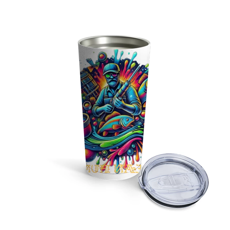 Psychedelic Fishing Adventure Art Travel Mug