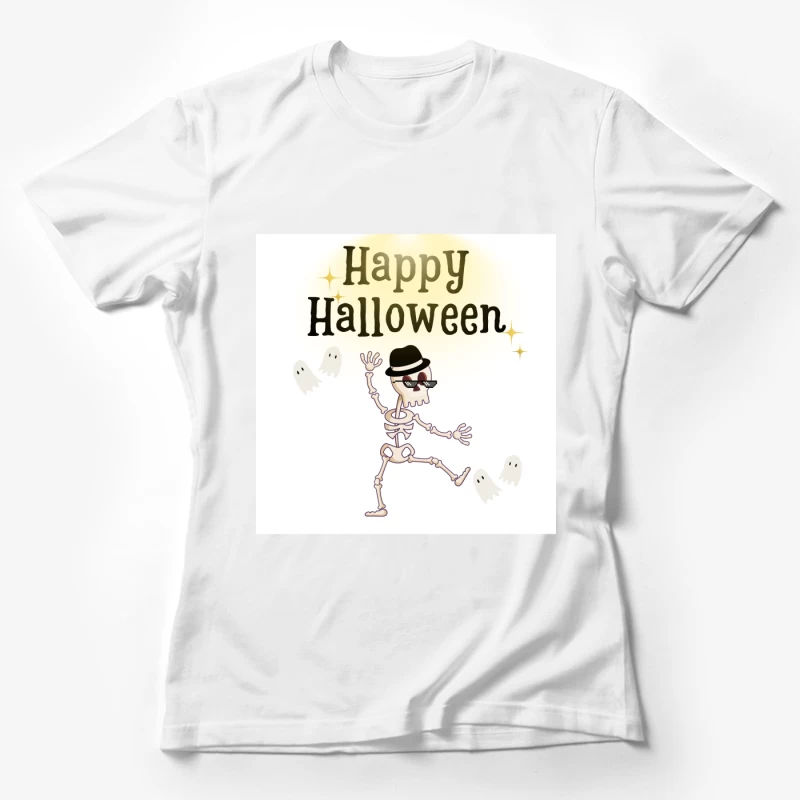 Cool Dancing Skeleton with Happy Halloween Female T-Shirt