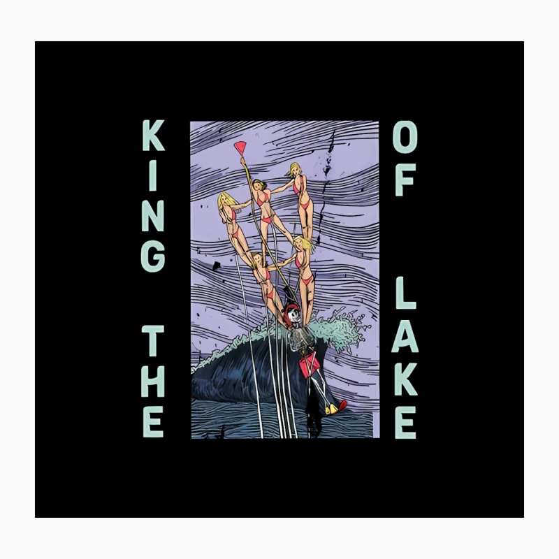 Vintage Summer Water Skiing Illustration on the Lake Throw Pillow