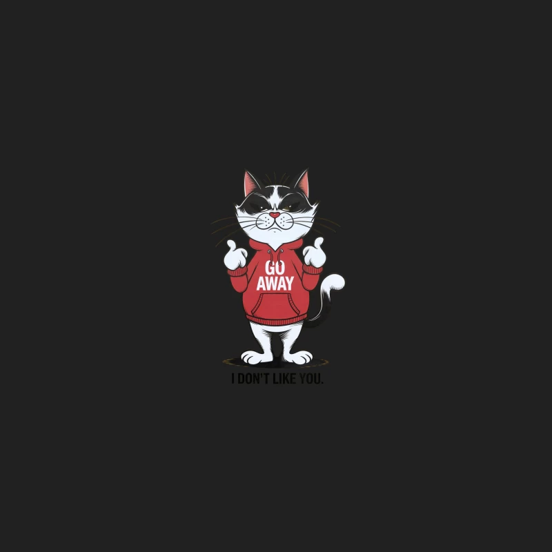 Grumpy Cartoon Cat in "Go Away" Hoodie Making Rude Gesture Bucket Hat