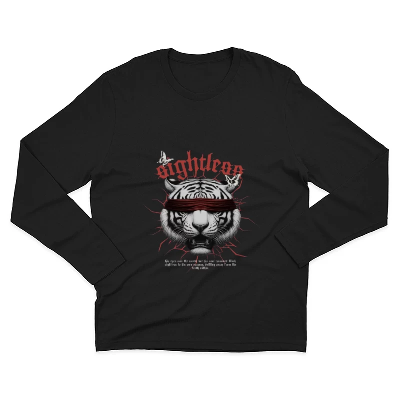 Blindfolded Tiger with Gothic Typography Male Long Sleeve T-Shirt