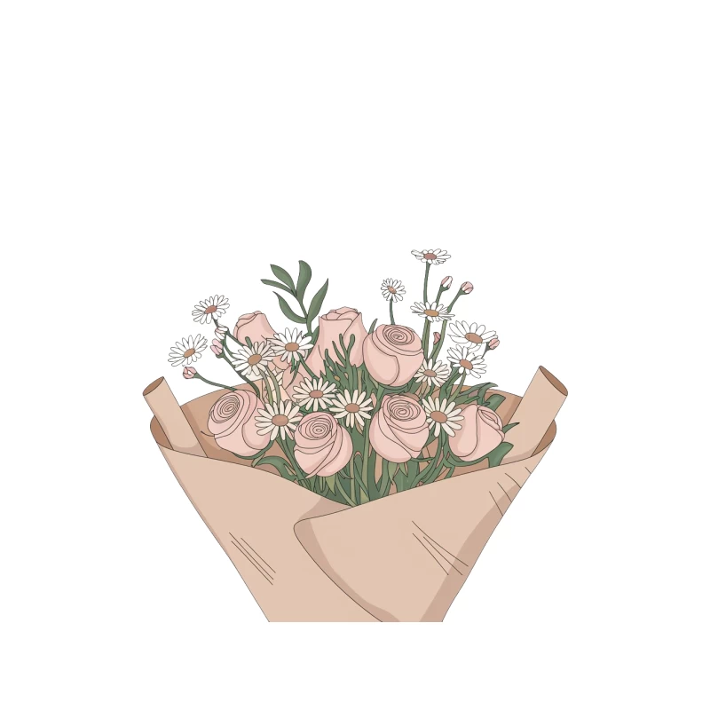 Hand-Drawn Pastel Flower Bouquet with Roses and Daisies Tapestry