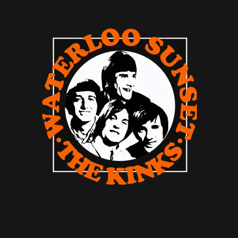 Vintage The Kinks Band Album Cover with Orange Text Male T-Shirt