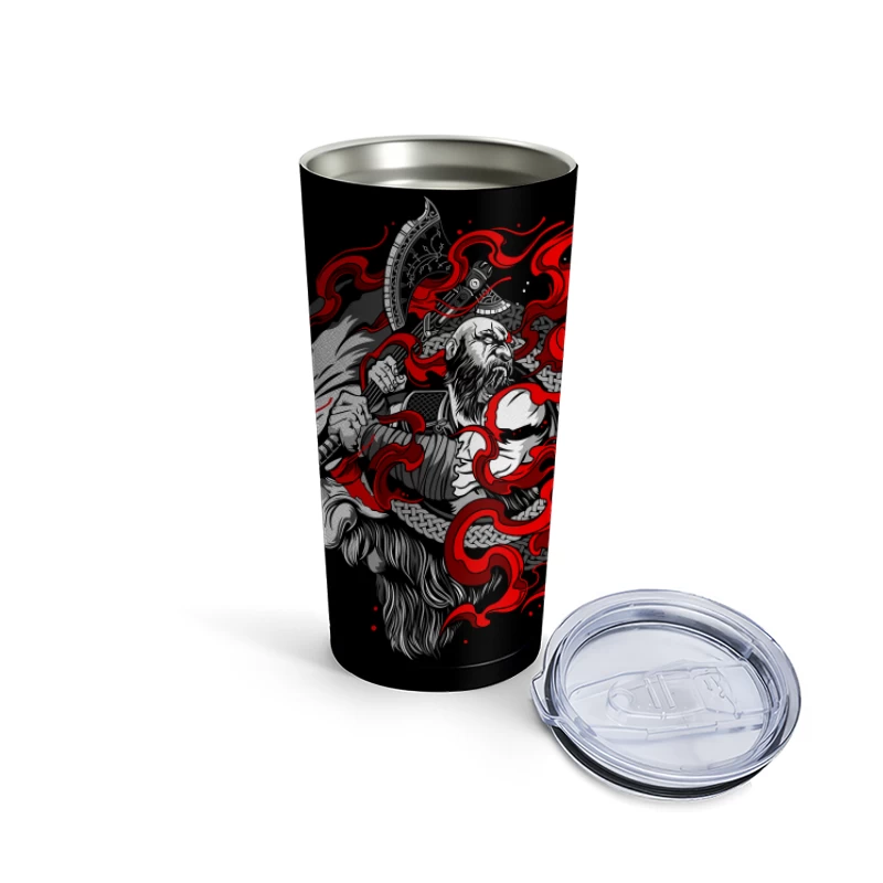 Fierce Warrior with Axe and Flames Travel Mug