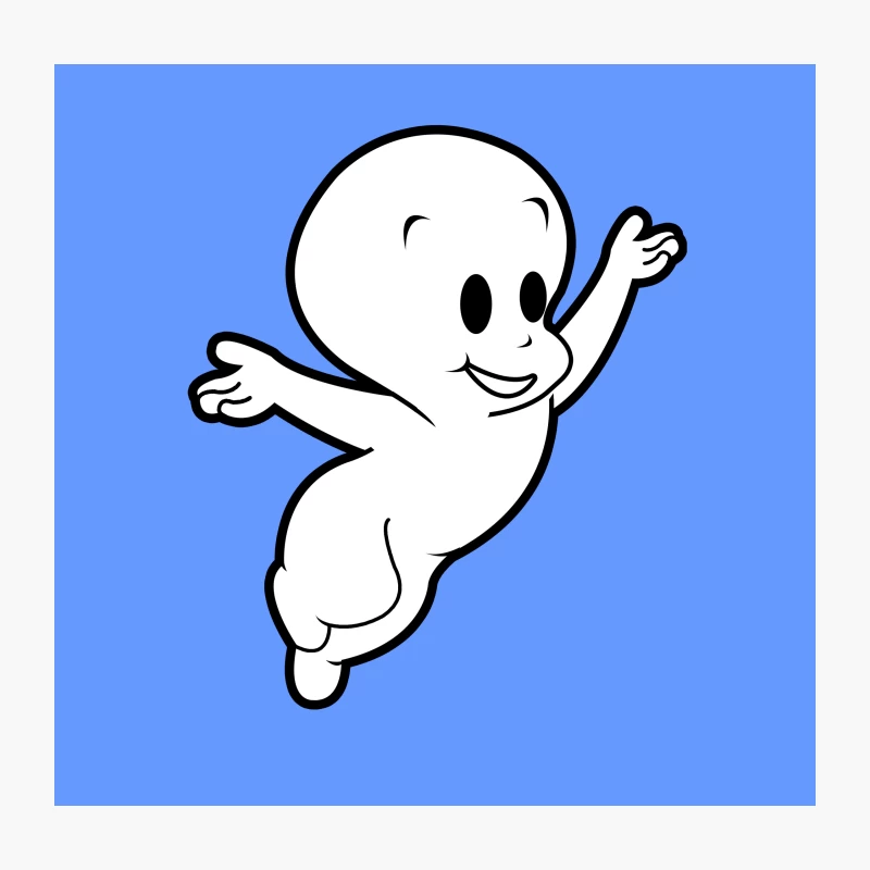 Friendly Cartoon Ghost Character Floating Throw Pillow