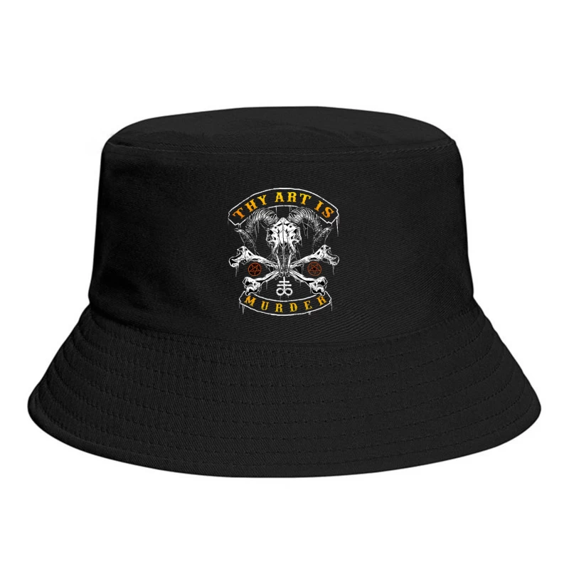 Gothic Art with Skull and Pentagrams Typography Design Bucket Hat