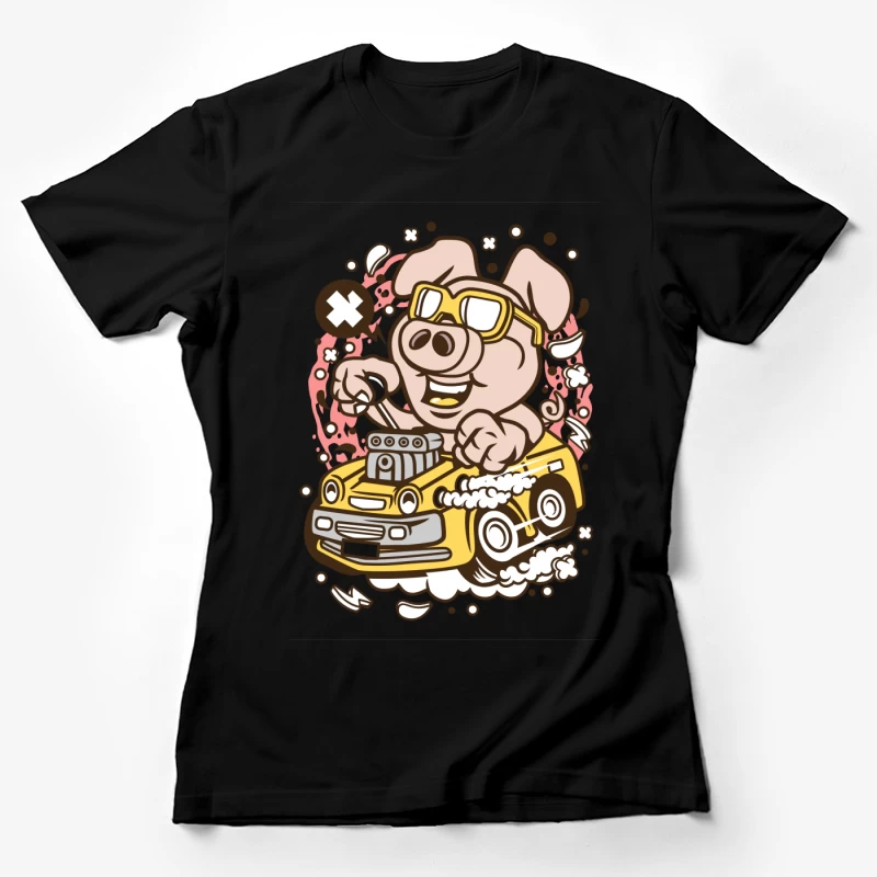 Cochon joyeux conduisant une voiture Femme T-Shirt