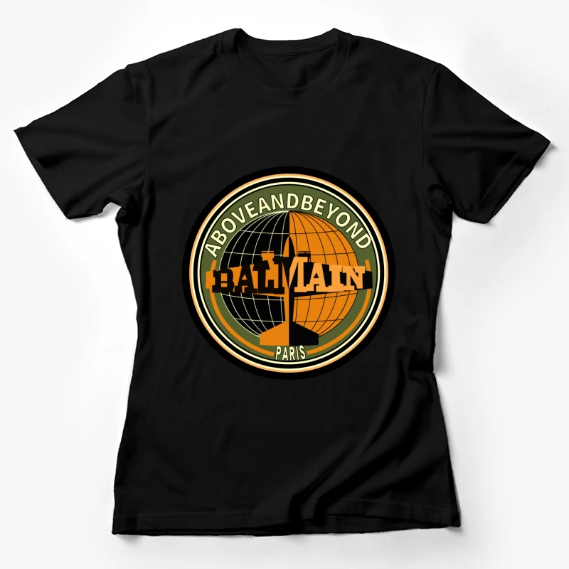 Balmain Emblem mit Flugzeug, Erde und Paris Damen T-Shirt
