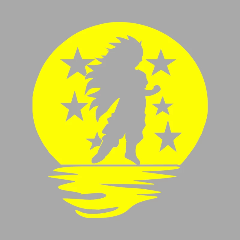 Yellow Circular Silhouette with Cartoon Character and Stars Female Pullover Hoodie