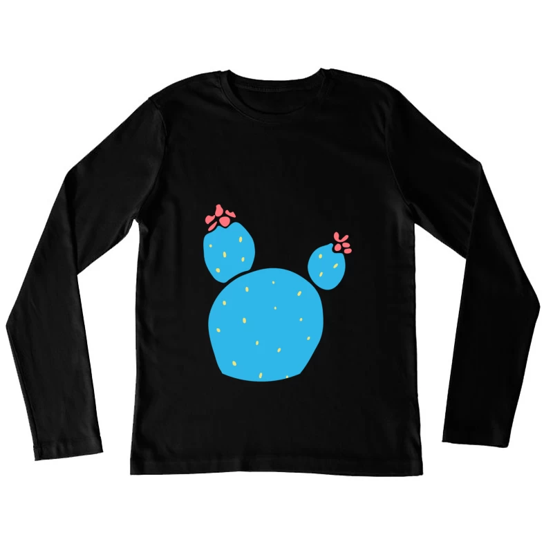 Cactus bleu avec fleurs rouges Femme Manches Longues T-Shirt