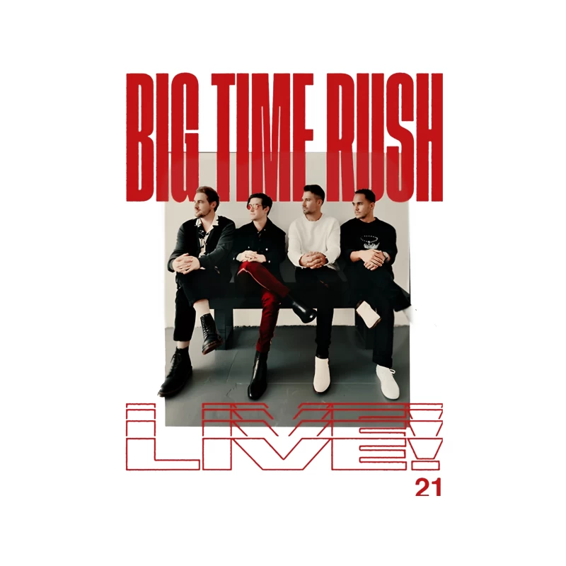 Big Time Rush Band Promotional Photo with Red Typography Design Tapestry