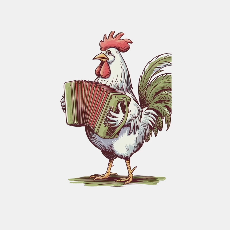 Musical Rooster: Cartoon Illustration of Accordion-Playing Farm Animal Male Tank Top