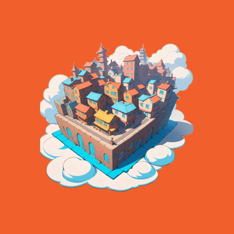 Whimsical Colorful City in the Clouds Male T-Shirt