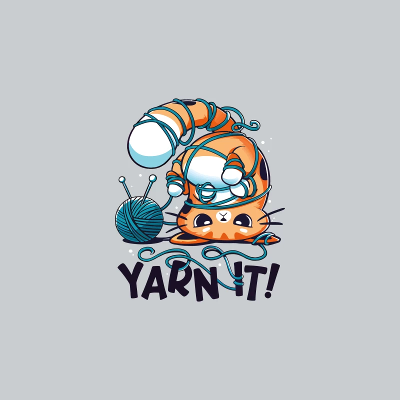 Yarn It! Whimsical Cat Illustration Baseball Cap