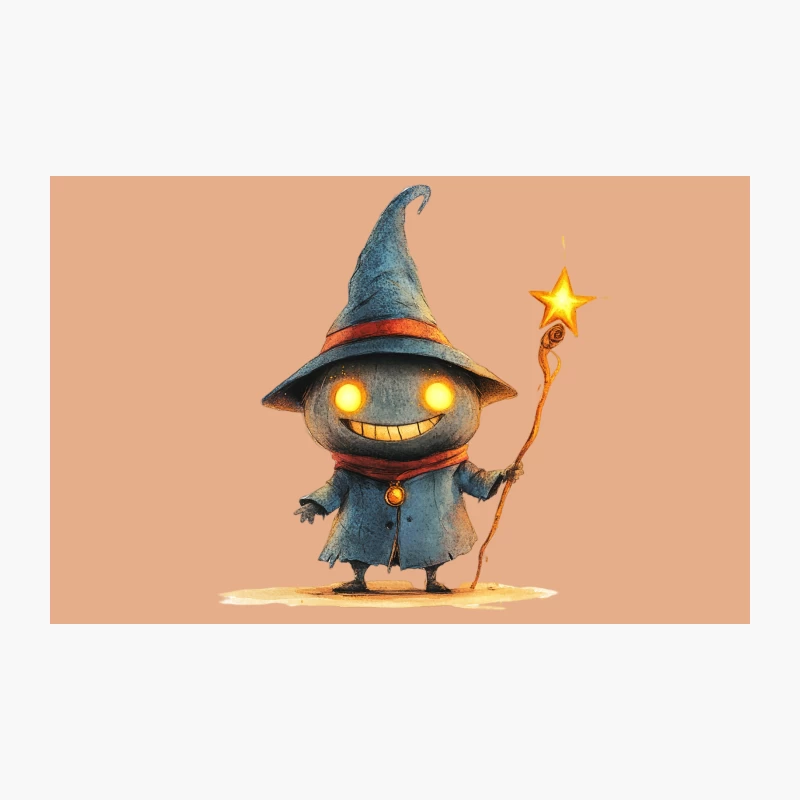 Cute Cartoon Wizard with Glowing Eyes and Star Staff Travel Mug