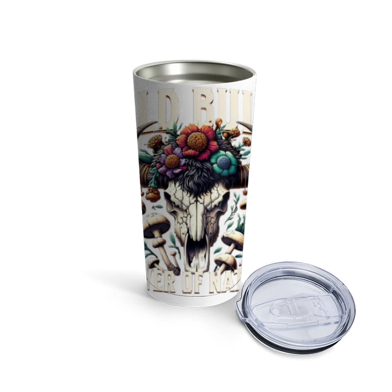 Floral Adorned Buffalo Skull: Power of Nature Travel Mug