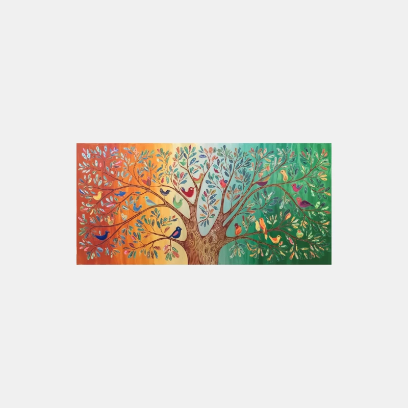 Vibrant Tree of Life: A Colorful Seasonal Artwork with Whimsical Birds Male Tank Top