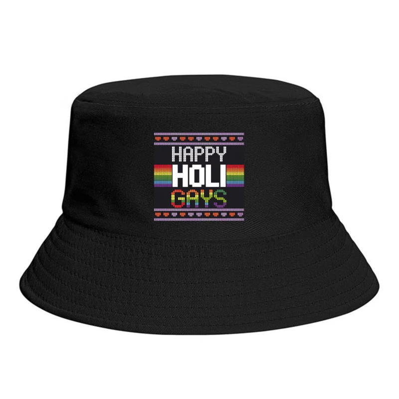 Colorful Pixelated LGBTQ Pride Holi Festival Typography Bucket Hat