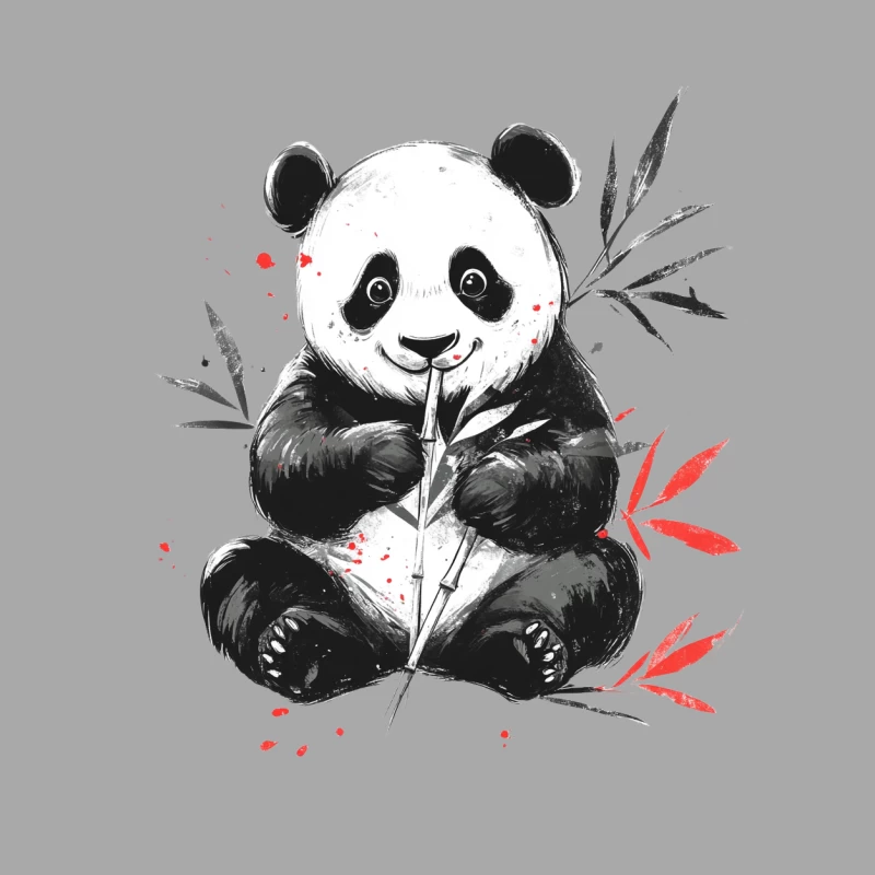 Adorable Panda Illustration with Bamboo and Red Accents Female Pullover Hoodie