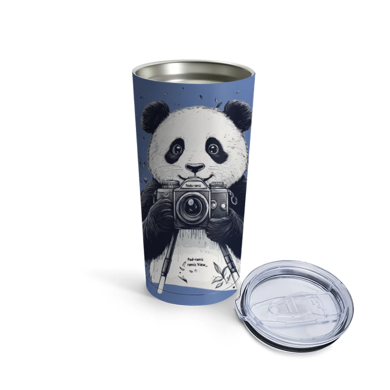 Artistic Panda Photographer: Cute Black and White Illustration Travel Mug
