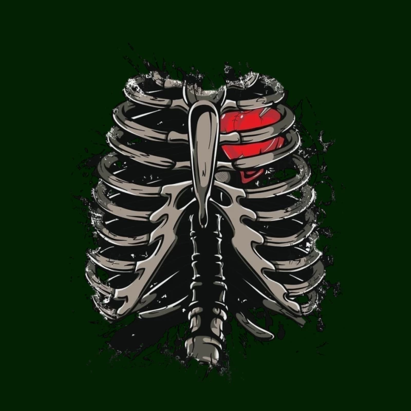 Anatomical Illustration of a Skeleton with a Heart Pin