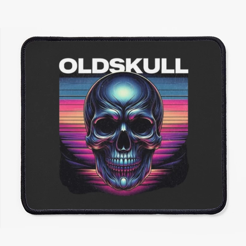 Retro Synthwave Neon Skull Artwork Mouse Pad