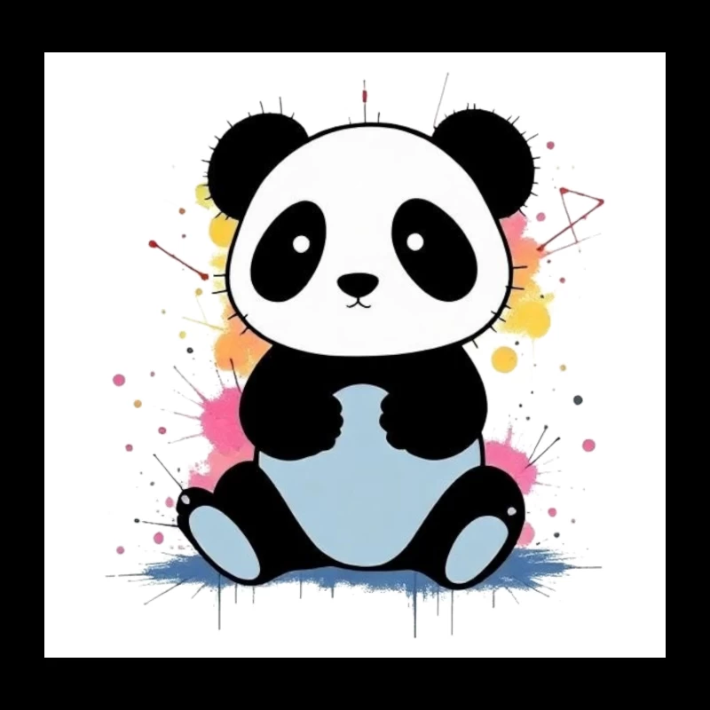 Adorable Cartoon Panda with Watercolor Splash Background Throw Pillow