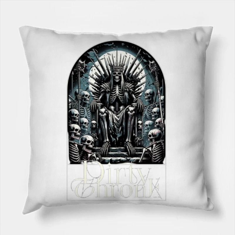 Gothic Skeleton King on Skull Throne Throw Pillow