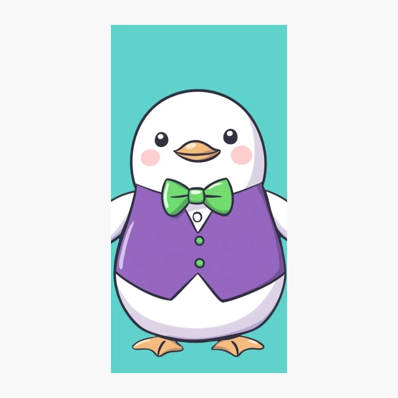 Cute Cartoon Penguin in Purple Vest and Green Bowtie iPhone Case