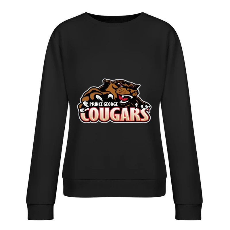 Prince George Cougars Sports Team Logo with Fierce Cougar Mascot Prince George Cougars Female Pullover Sweatshirt