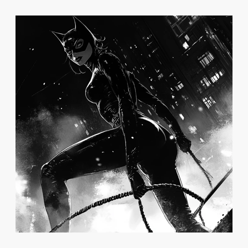 Catwoman: Feline Vigilante in Gotham's Noir Nightscape Pin