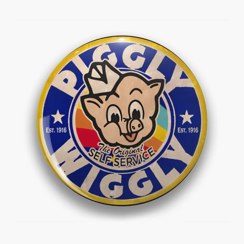 Vintage Piggly Wiggly Supermarket Logo - The Original Self Service Store Since 1916 Pin