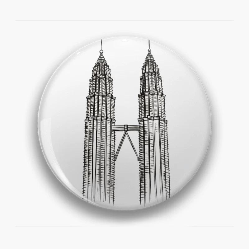 Line Drawing of Iconic Petronas Twin Towers in Kuala Lumpur Pin