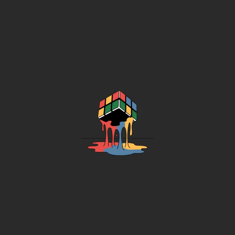Melting Rubik's Cube: A Colorful Abstract Puzzle Baseball Cap