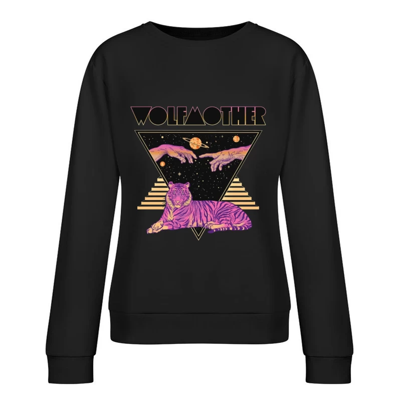 Cosmic Tiger with Mystical Hands in Retro Synthwave Style Female Pullover Sweatshirt