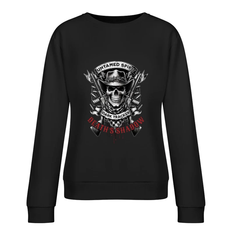 Untamed Spirit Dark Tracker Death's Shadow Skull with Crossed Guns Female Pullover Sweatshirt