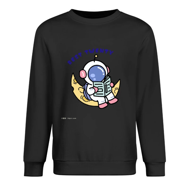 Astronaut liest auf dem Mond Herren Pullover Sweatshirt