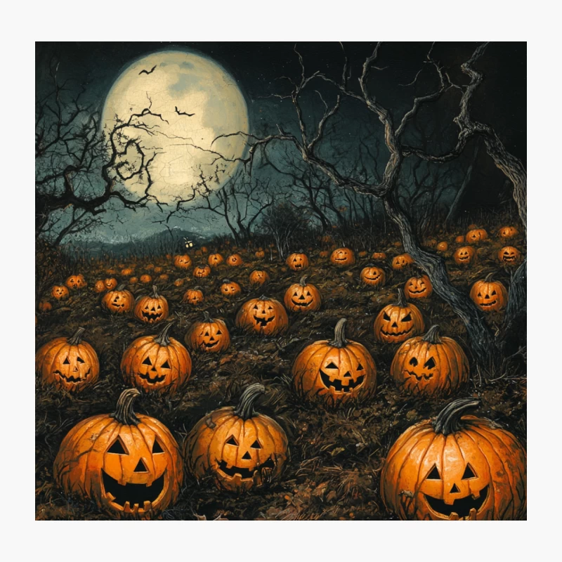 Spooky Halloween Night with Jack-o'-Lanterns under Full Moon Throw Pillow