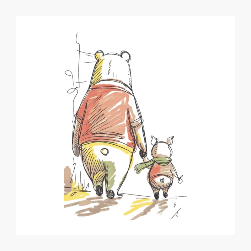 Winnie the Pooh and Piglet: A Sketchy Watercolor Walk Pin