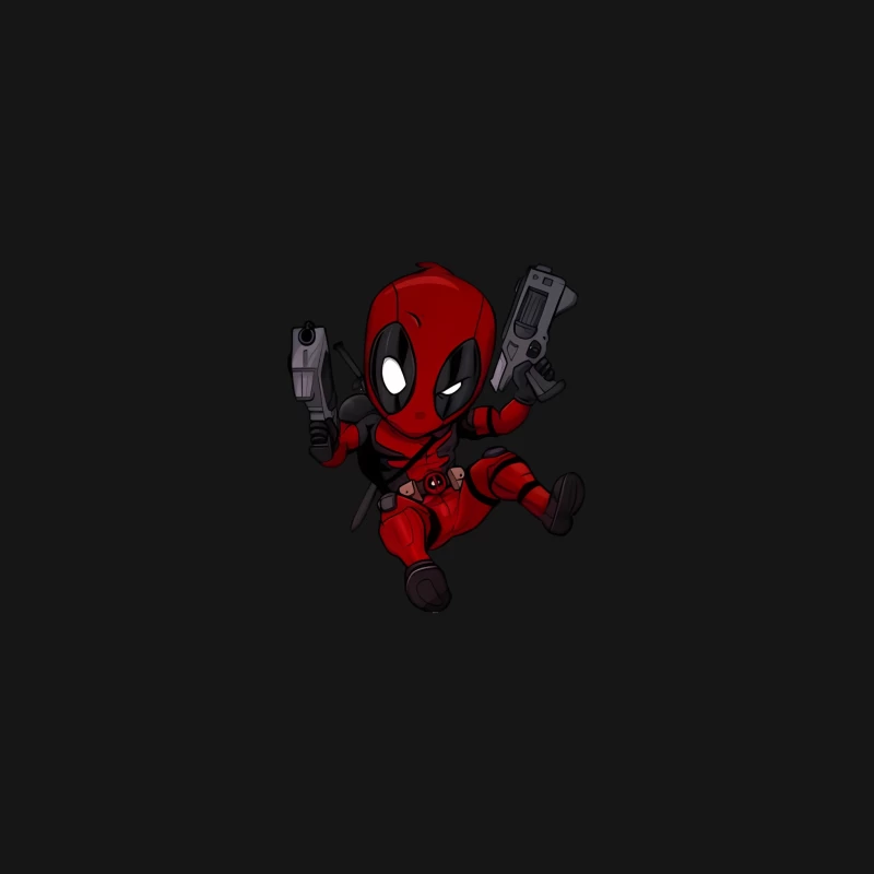 Cartoon Deadpool: Marvel's Gun-Toting Superhero in Action Desk Mat