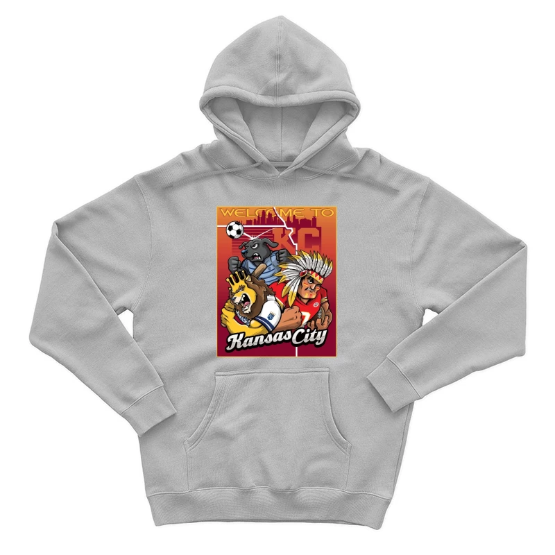 Kansas City Sports Mascots with City Skyline Illustration Male Pullover Hoodie