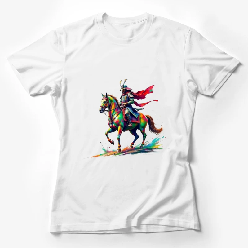 Colorful Samurai Warrior on Horse Female T-Shirt